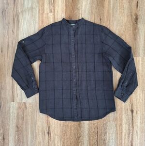 Lauren Ralph Lauren 100% Linen Womens Medium Sheer Black Button-Up Shirt Blouse